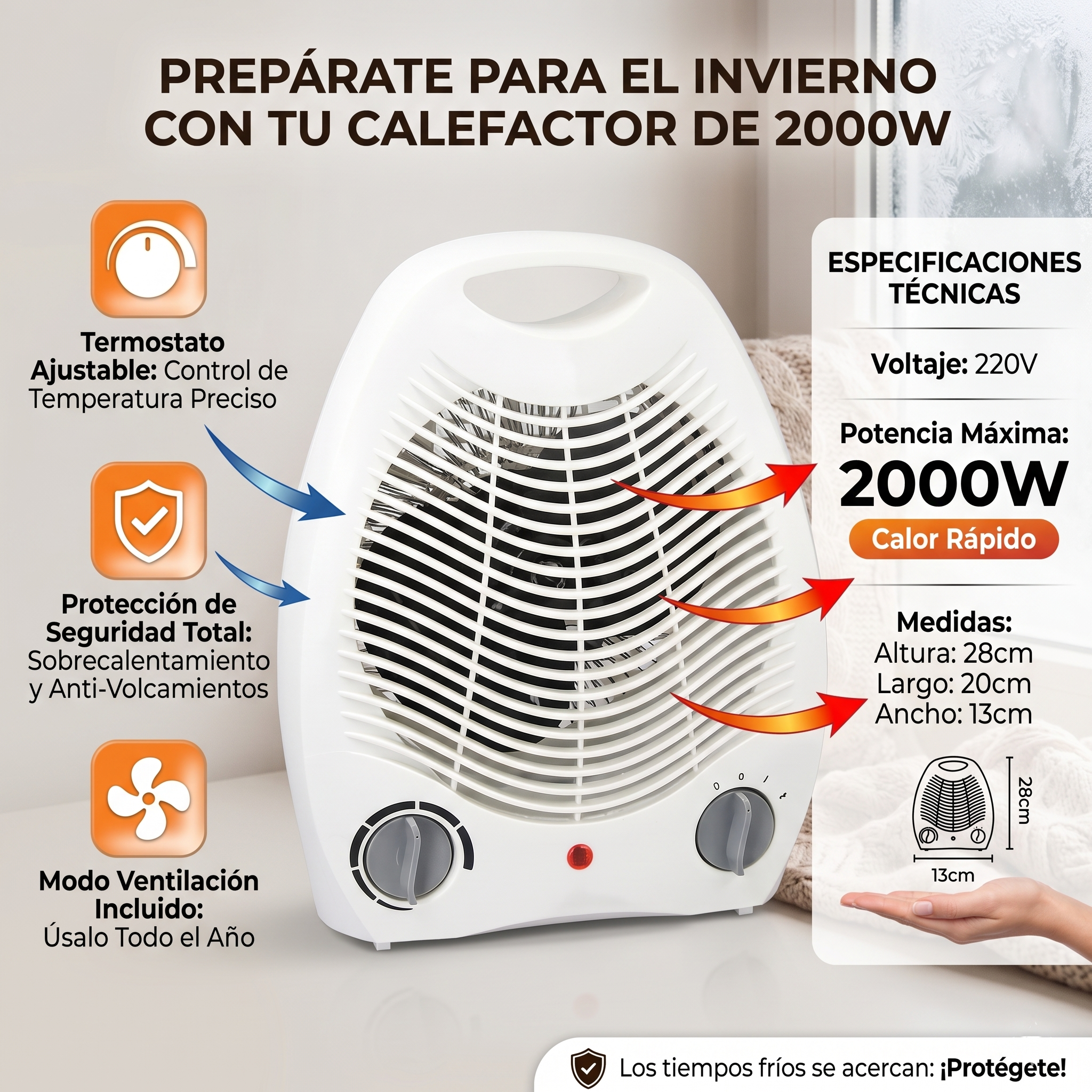 Calefactor Eléctrico de Bajo Consumo (Calor Instantáneo y Portátil)