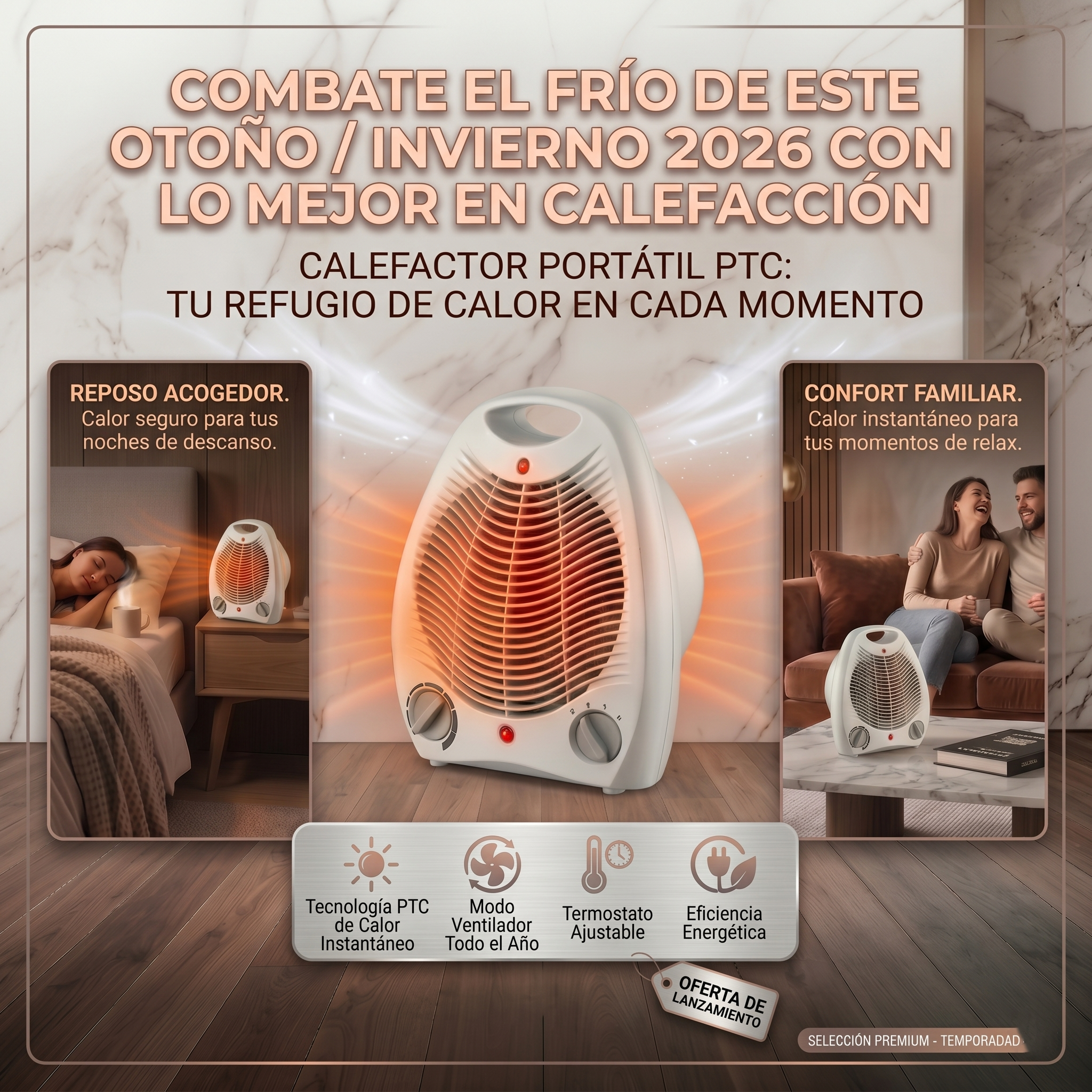 Calefactor Eléctrico de Bajo Consumo (Calor Instantáneo y Portátil)